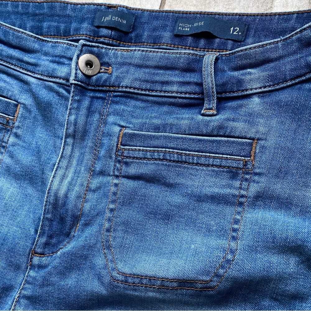 J. Jill High-Rise Ankle Flare Jeans in Medium Blue Denim 12P